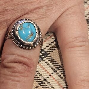 Turquoise Stone Silver Ring Size 8